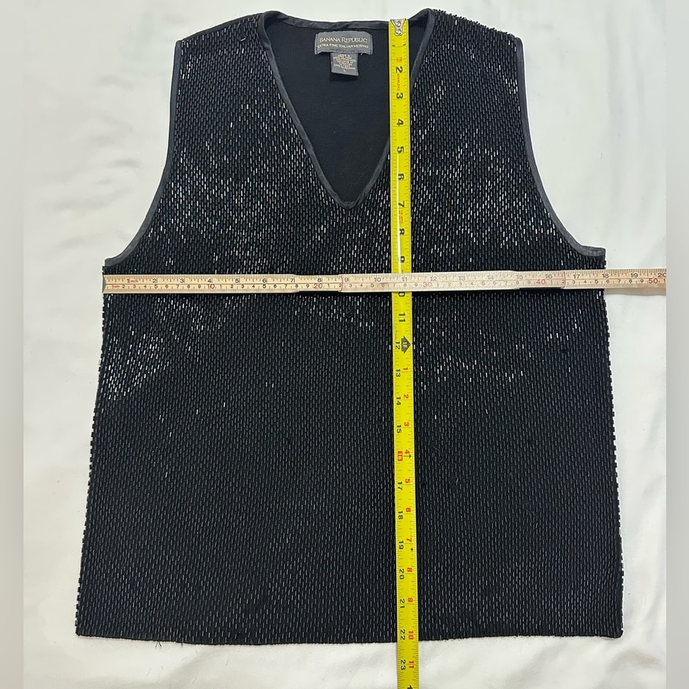 BANANA REPUBLIC BLACK BEADED ITALIAN MERINO WOOL VNECK TANK TOP ITALIAN WOOL L - Picture 5 of 7